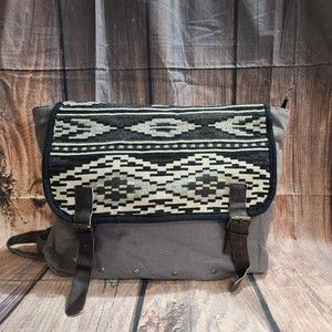 New Earthbound Trading Co Backpack Gray Flap Black Woven Design Outer Pocket